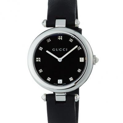 Gucci 32mm Diamantissima Watch w/ Leather Strap, Black/Steel