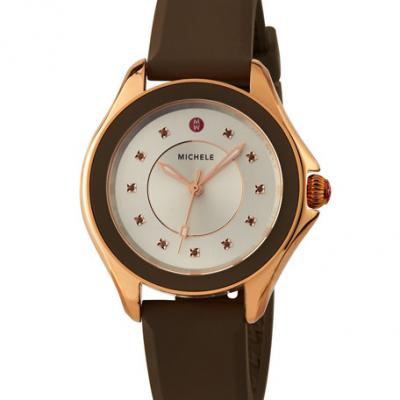 MICHELE 40mm Cape Watch w/ Silicone Strap, Brown