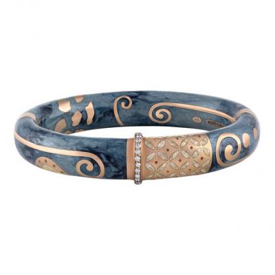 Nouvelle Bague 18k Rose Gold Mosaic Enamel Bangle w/ Diamonds, Light Blue