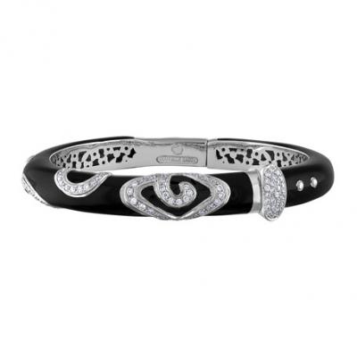 Nouvelle Bague 18k White Gold Enamel & Diamond Pave Bangle, Black