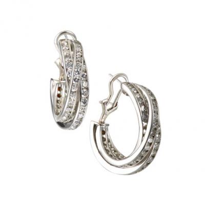 Diana M. Jewels 14k White Gold Twisted Diamond Hoop Earrings