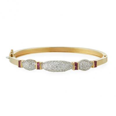 Diana M. Jewels 18k Yellow Gold Diamond & Ruby Bangle