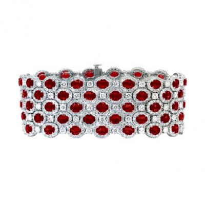 Diana M. Jewels 18k White Gold 5-Row Ruby & Diamond Bracelet