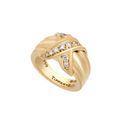 Tiffany & Co. 18K Yellow Gold Diamond Pave X Ring, Size 6
