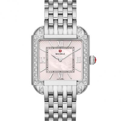 MICHELE Square Watch w/ Diamonds & Bracelet Strap