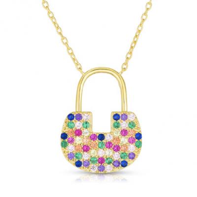 Sphera Milano Cubic Zirconia Lock Pendant Necklace, Multi