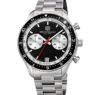 Bruno Magli 43mm Marco 1081 Chronograph Watch, Black/Steel