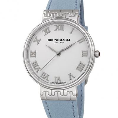 Bruno Magli 36mm Isabella Leather Watch, Baby Blue/Silver