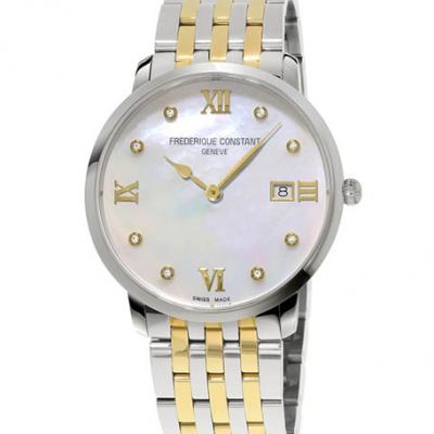Frederique Constant 36mm Classic Slimline Diamond Watch w/ Bracelet, Gold/Steel