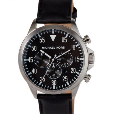 MICHAEL Michael Kors 45mm Gage Leather Strap Watch, Black