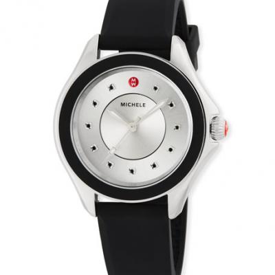 MICHELE Cape Topaz Watch w/Silicone Strap, Black