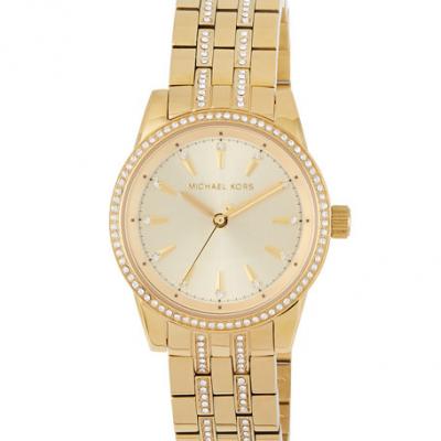 MICHAEL Michael Kors 33mm Mini Ritz Crystal Pave Bracelet Watch, Golden