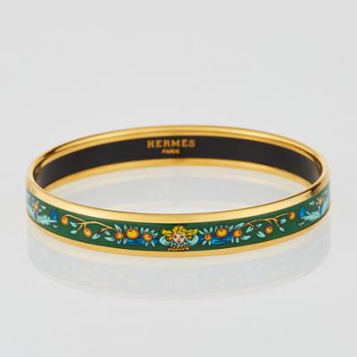 Hermès Estate Fruit Enamel Bangle, Green