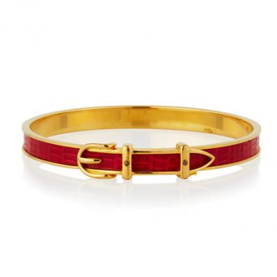 Hermès Estate Leather Belt Bangle, Red/Gold