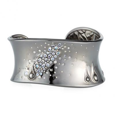 John Hardy Bamboo Diamond & Moonstone Curved Cuff Bracelet