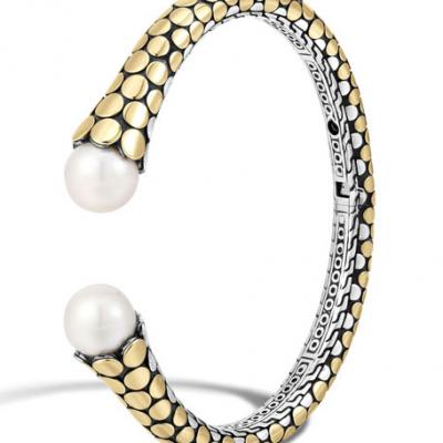 John Hardy Dot 18k Gold & Silver Kick Cuff w/ Pearls