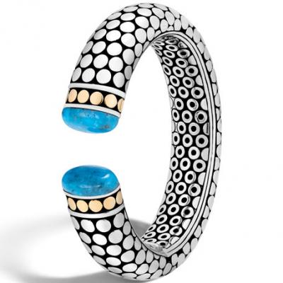 John Hardy Dot Silver/18K Gold Turquoise Kick Cuff Bracelet