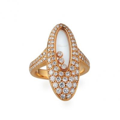 Chopard Happy Diamonds 18k Rose Gold Tapered Diamond Oval Ring, size 6.5