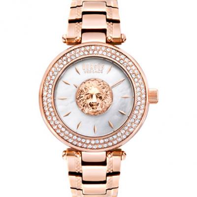 Versus Versace 36mm Brick Lane Crystal Watch w/ Bracelet Strap, Rose Gold