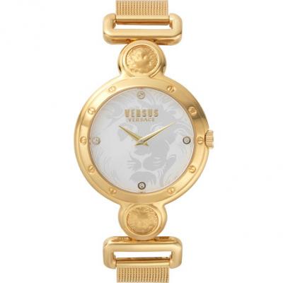 Versus Versace 39mm Mesh Bracelet Watch w/ Crystals, Yellow Gold