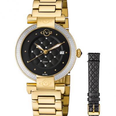Gv2 37mm Berletta Quilted Diamond Bracelet Watch, Yellow/Black