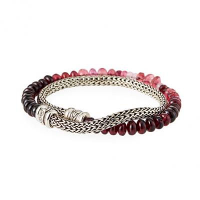 John Hardy Classic Chain Pink-Purple Stone Double-Wrap Bracelet