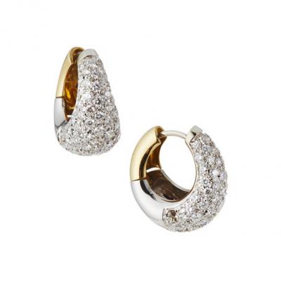 Estate Jewelry Estate 18K White and Yellow Pave Diamond Huggie Earrings