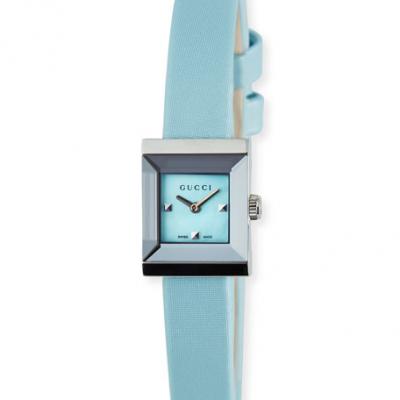Gucci G-Frame Square Watch w/ Satin Strap, Blue