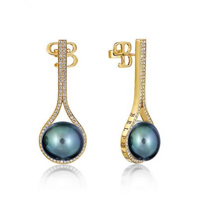 Belpearl 18k Diamond Pave Tahitian Pearl Earrings, Black