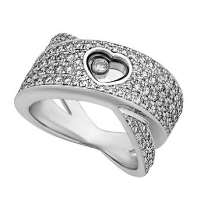 Chopard Estate 18K White Gold Diamond Happy Heart Ring, Size 7.5