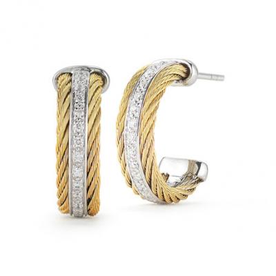 Alor Diamond Pave Small Cable Hoop Earrings, Gold