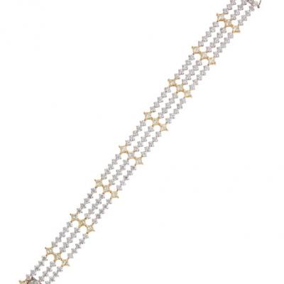 Diana M. Jewels 2-Tone 18k Gold 3-Row Diamond Bracelet