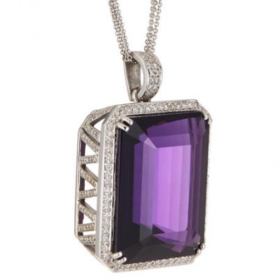 Diana M. Jewels 18k White Gold Amethyst Pendant Necklace with Diamonds