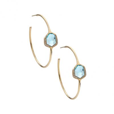 Ippolita 18K Gold Modern Rock Candy Hoop Earrings in Blue Topaz and Diamonds