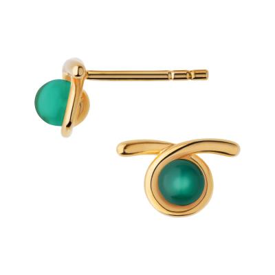 Serpentine 18kt Yellow Gold Vermeil & Green Chalcedony Gemstone Stud Earrings Links of London