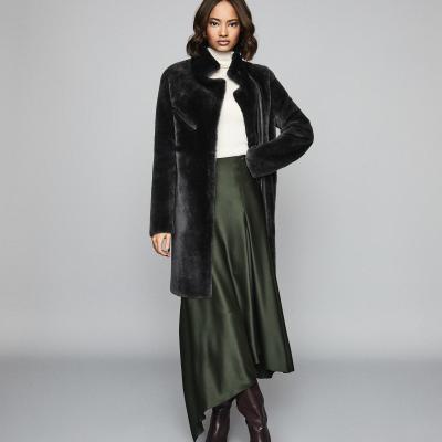 Alexia Charcoal Longline Shearing Coat – REISS