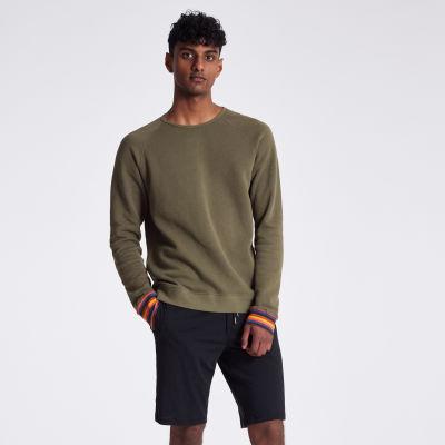 Mens Khaki Cotton Artist Stripe Cuff Sweatshirt