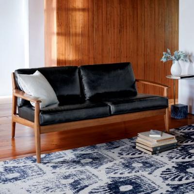 Mathias Mid-Century Wood Frame Leather Loveseat (66