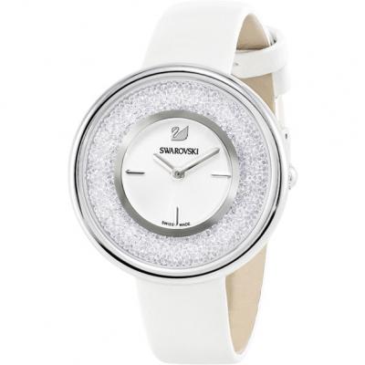 Crystalline Pure Watch, Leather strap, White, Silver Tone Swarovski