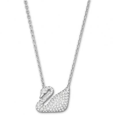 Swan Necklace, White, Rhodium plating -Swarovski