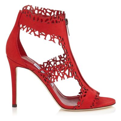 Red Laser Perforated Suede Sandals Megan 100 Pre Fall 16 JIMMY CHOO