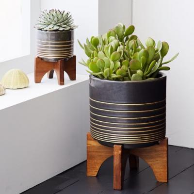 Mid-Century Turned Leg Tabletop Planters - Black/Gold west elm