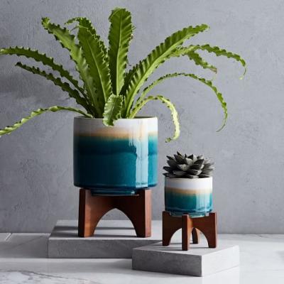 Mid-Century Turned Leg Tabletop Planters - Reactive Glaze  - west elm