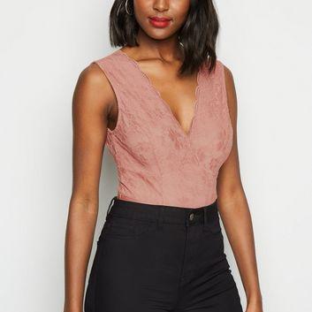 Mid Pink Lace Plunge Bodysuit New Look