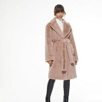 Mink Faux Fur Belted Long Coat New Look