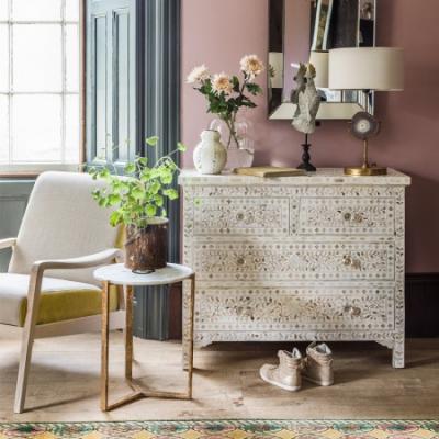 Classic Mother of Pearl Inlay Chest of Drawers in White