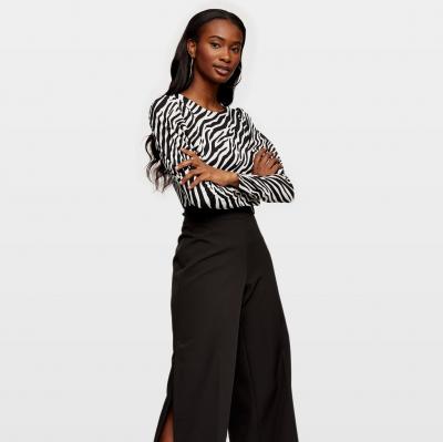 Black Zebra Printed Puff Sleeved Top Miss Selfridge