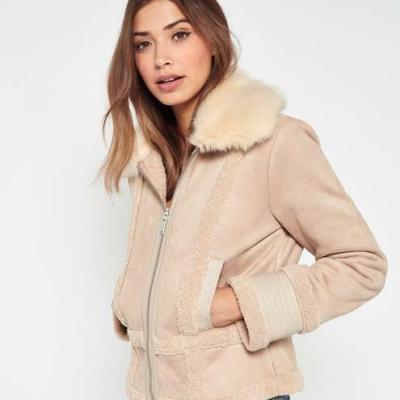 Nude Shearling Jacket - Miss Selfridge
