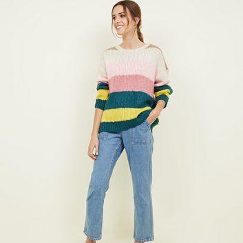 Multi Coloured Stripe Chunky Knit Jumper New Look