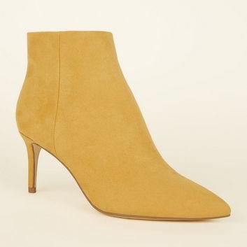 Mustard Suedette Pointed Ankle Boots New Look